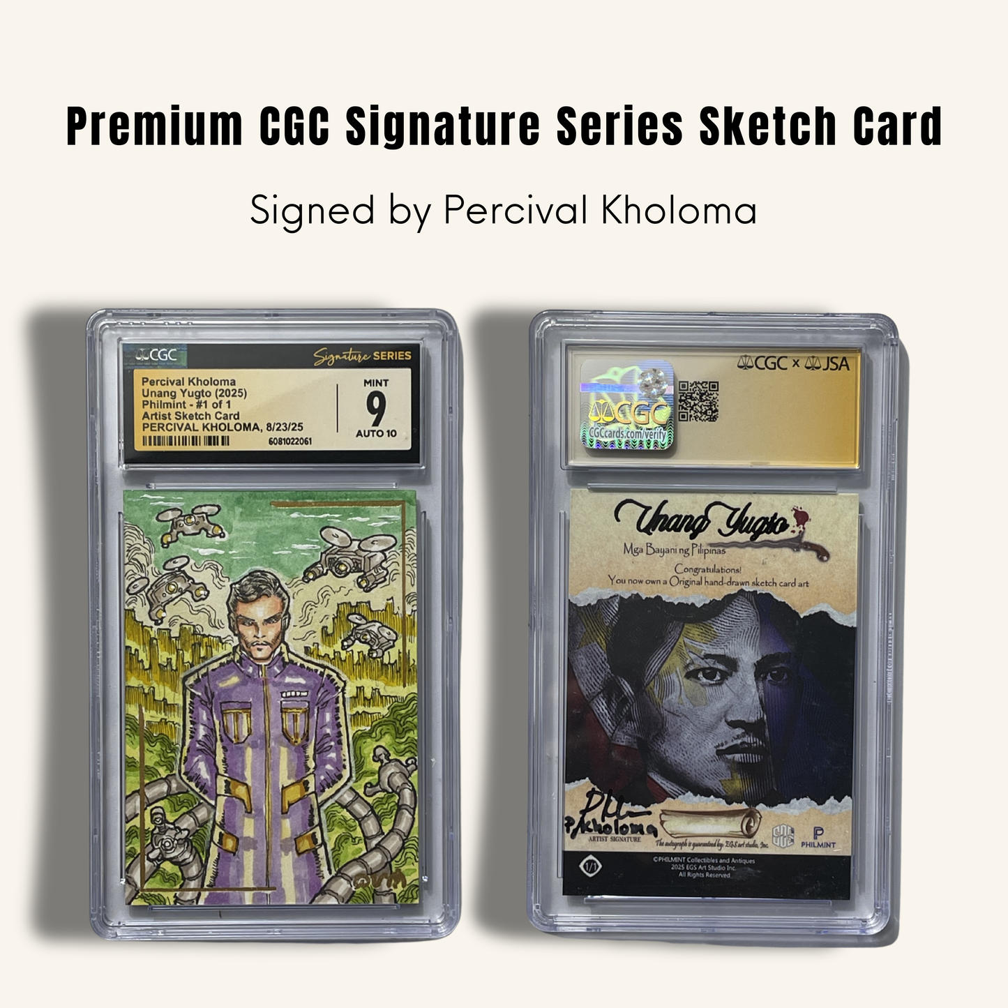 1/1 Premium CGC Graded Sketch Card. Signed by Percival Kholoma